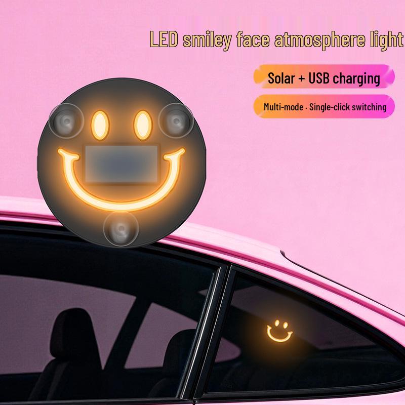 Smiley Face Triangle Solar Neon LED Light for Car Interior Atmosphere – Six Colors