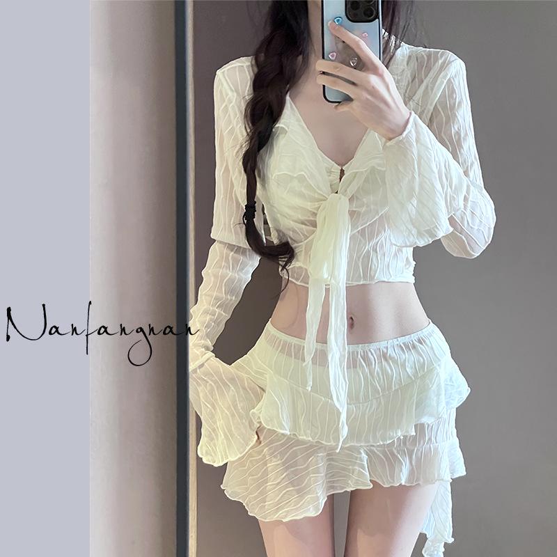 

Женский консервативный утягивающий комплект бикини из четырех предметов на все сезоны M белый