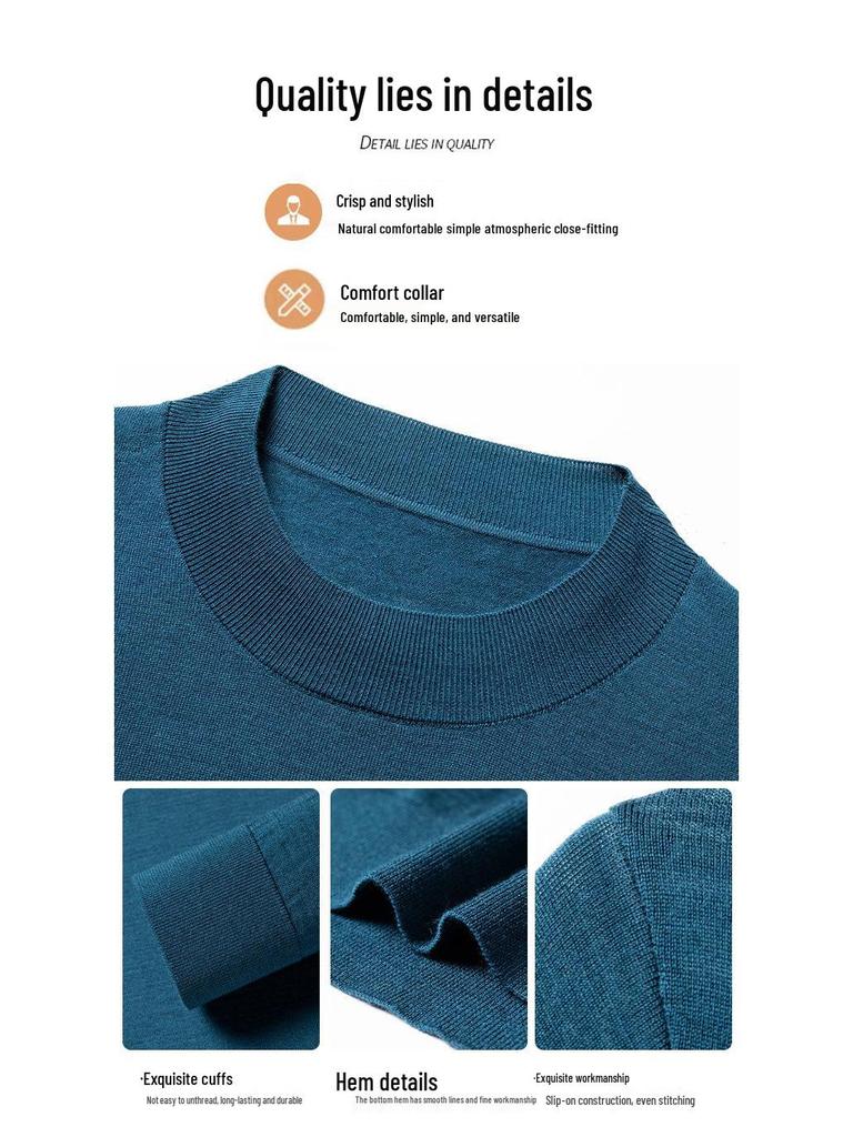 Men's 100% Pure Wool Half-High Neck Sweater, Machine Washable, Thick Base Layer - 2025 Autumn/Winter New Style