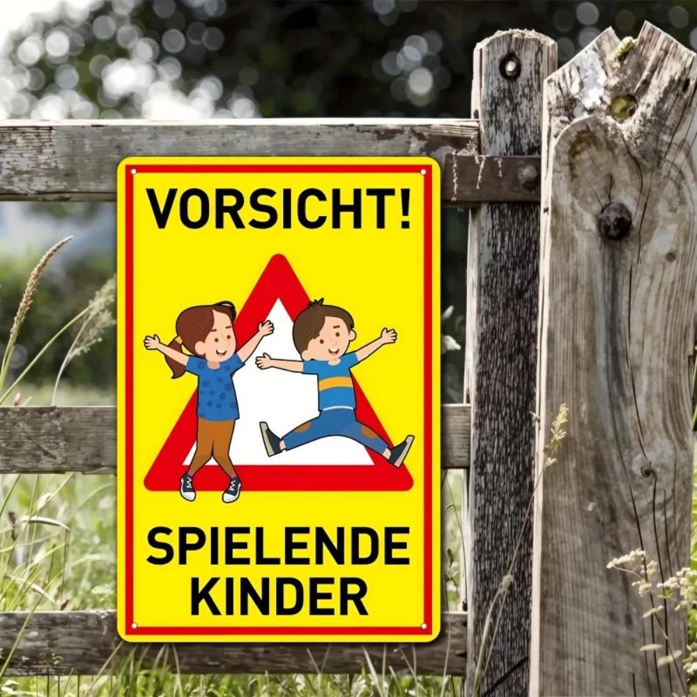 Vintage Tin Sign Caution Children Playing 12x8 Inch Outdoor Safety Yard Plaque