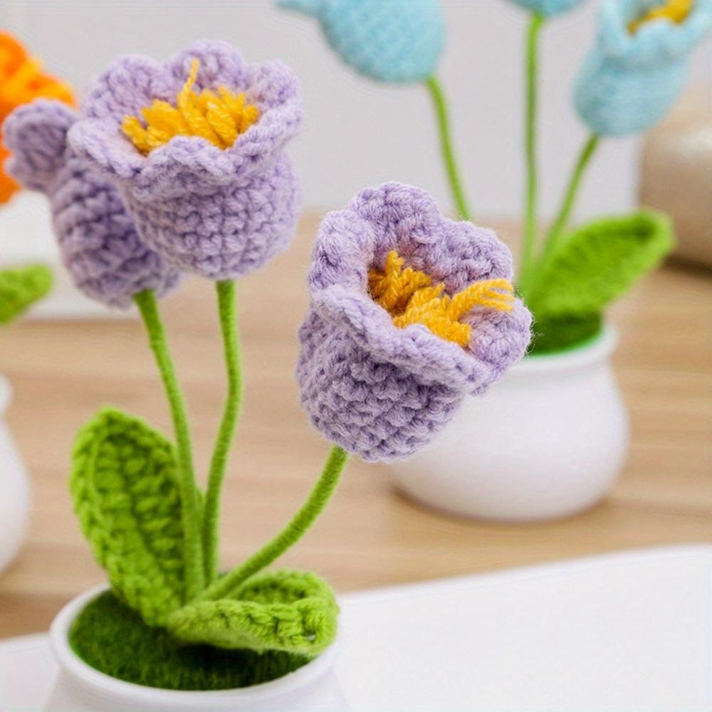 2 Pcs Knitting Crochet Bell Orchid Flowers Potted Plants for Wife Girlfriend and Women, Handmade Flowers for Car Decoration Home Decoration
