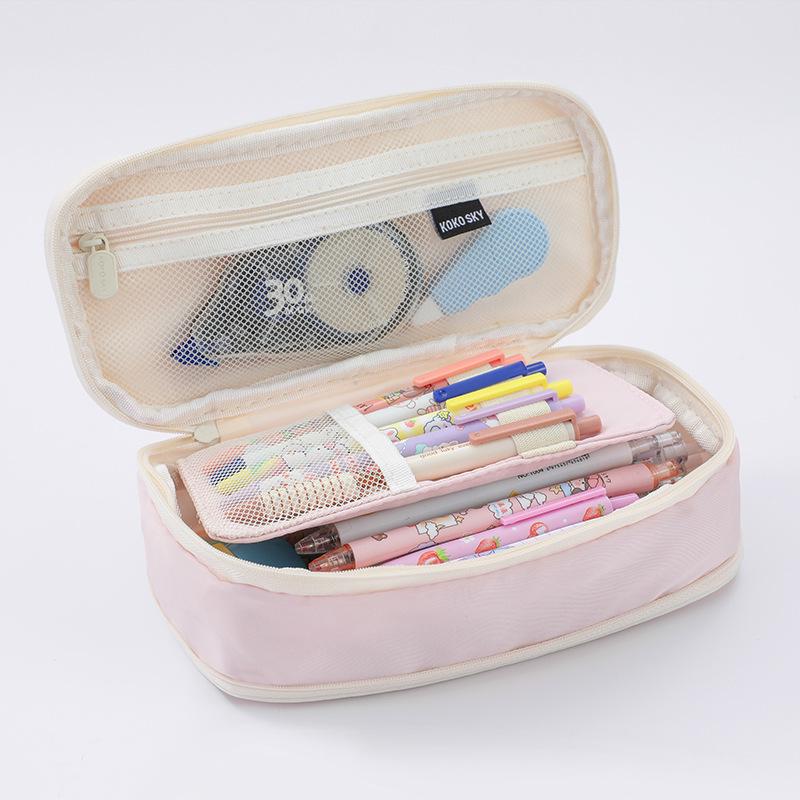 Colorblock Canvas Telescopic Pencil Case, Multifunctional Double Zipper, Convertible, Large Capacity Pencil Bag for Students