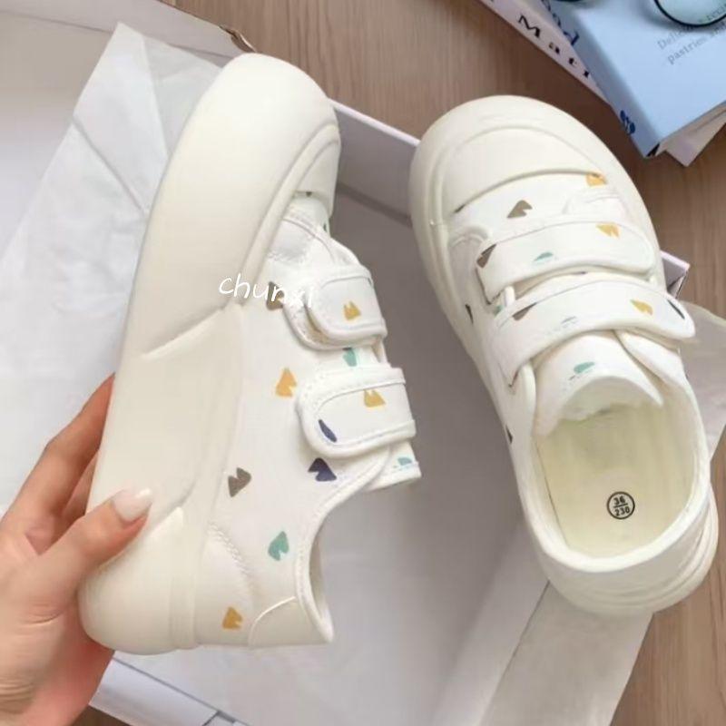 Velcro platform white shoes summer new canvas shoes niche board shoes thin platform big head bread shoes