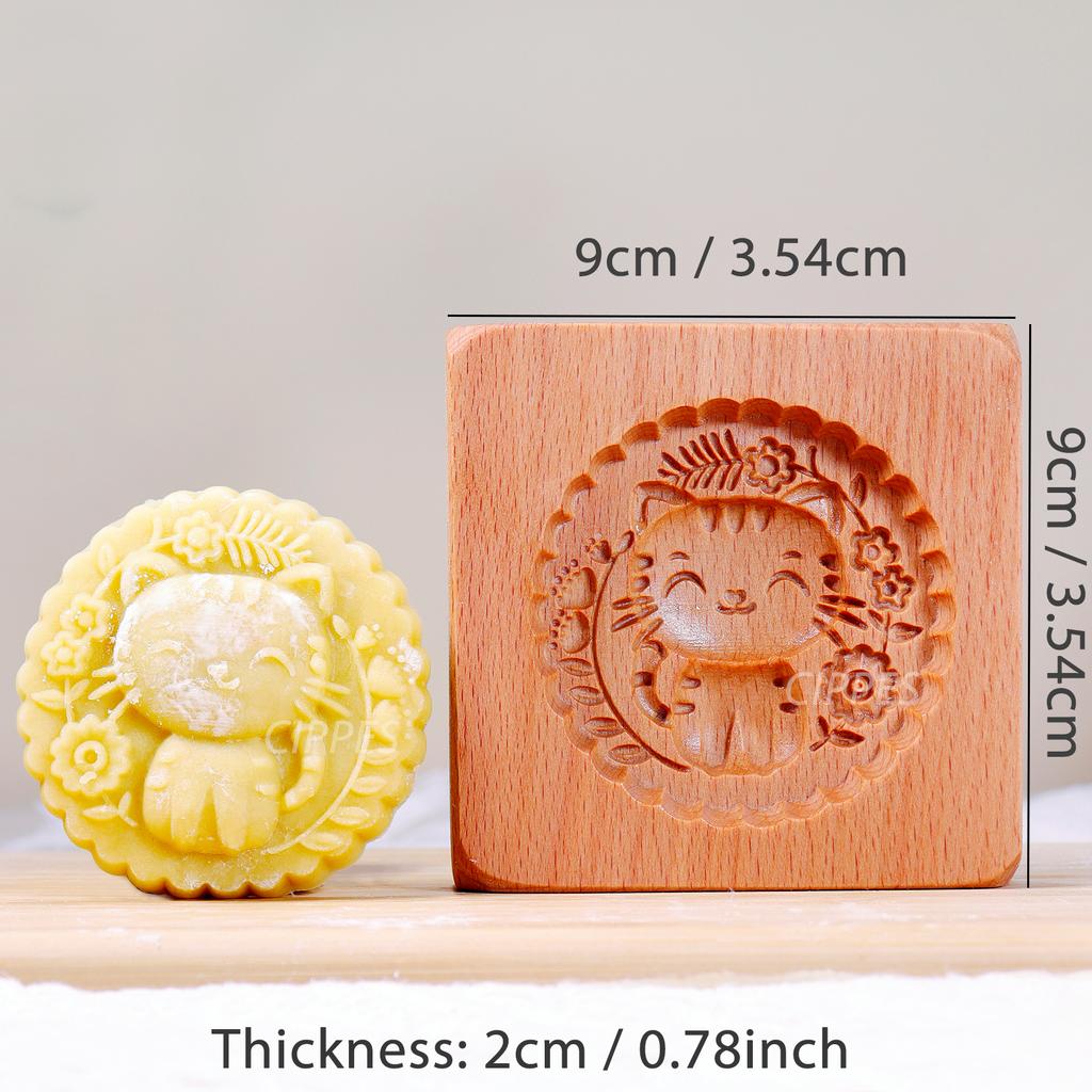 1PC Christmas Wooden Cookie Mold, Animals Patterns, 3D Carved Embossed Biscuit Cutter Moulds, Bird, Bear, Tiger, Horse, Squirrel