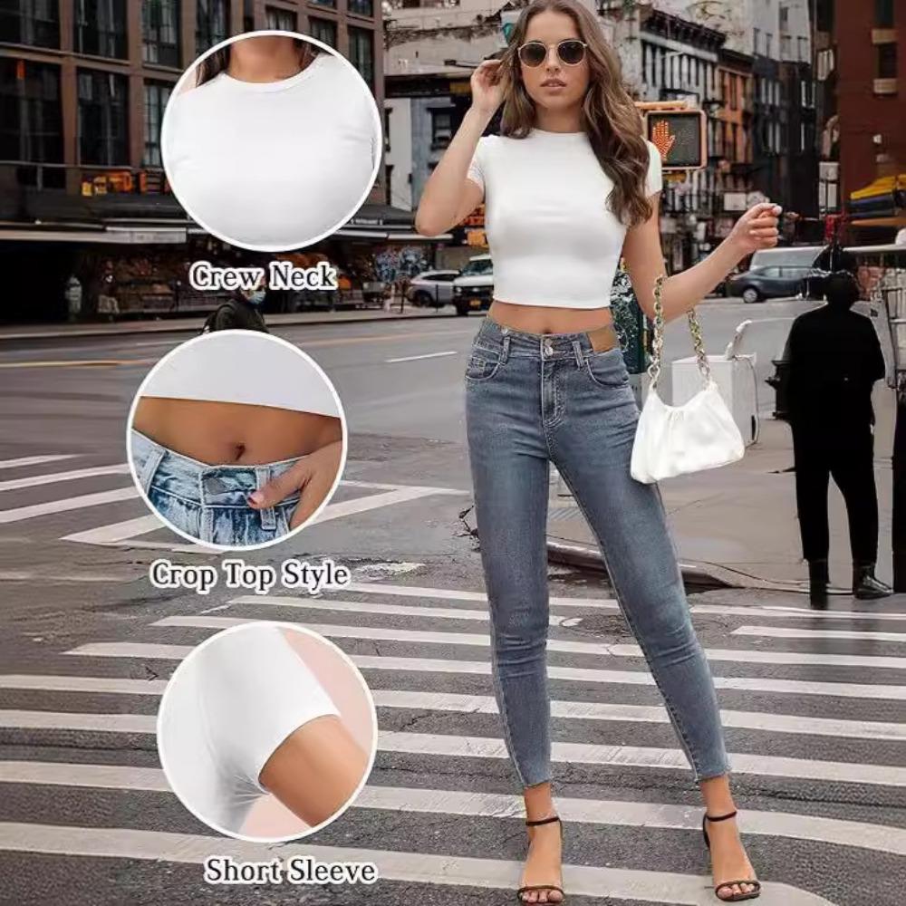 Rundhals T-Shirt Basic Kurzarm Crop Top Damen T-Shirt Casual Tank Top Schlanke weibliche Crop Top Fashion T-Shirt Y2k Streetwear