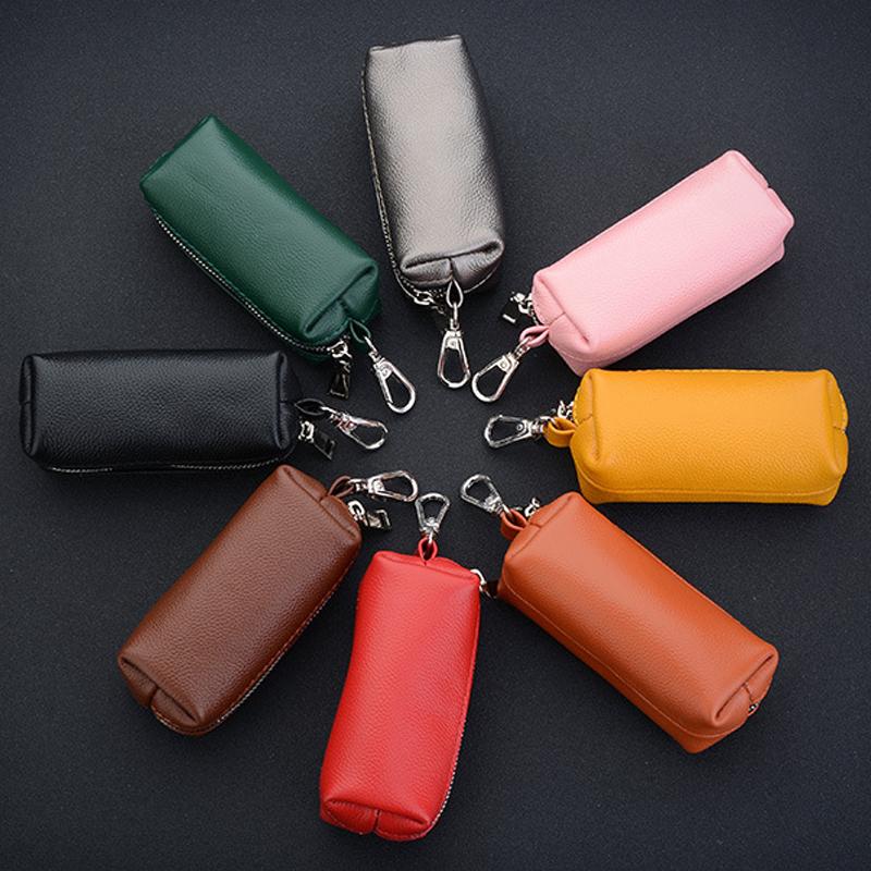 Genuine Leather Key Bag Men Women Car Key Case Cover Housekeepers Zip Keys Organizer Pouch Keychain Mini Coin Purse Key Wallet