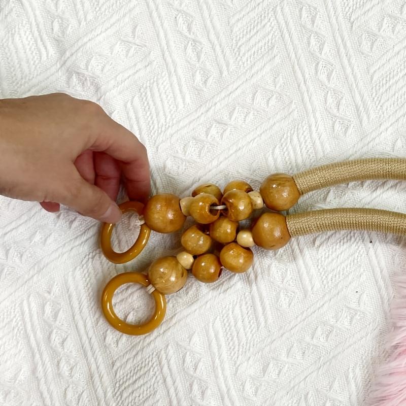 1pcs Nylon Hemp Rope Round Wooden Bead Handles for DIY Handbag, Vintage Ethnic Minimalist Style Wallet Chain Replacement Accessories