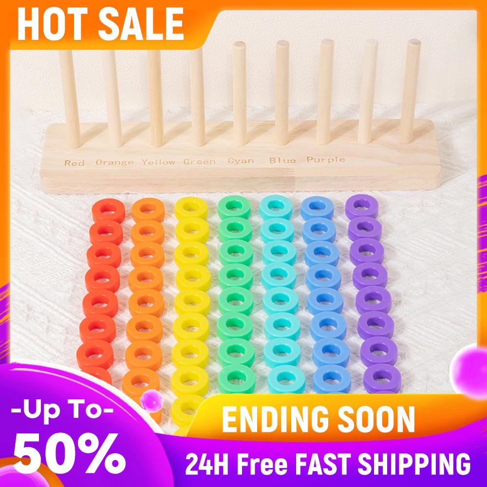 Wooden Color Stack Game with Racks Rings Color Stack Match Game Educational for Ages 3 and Up Boys Girls Gift