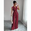 European and American Elegance Solid Color Vest and Straight Leg Pants Set for Women