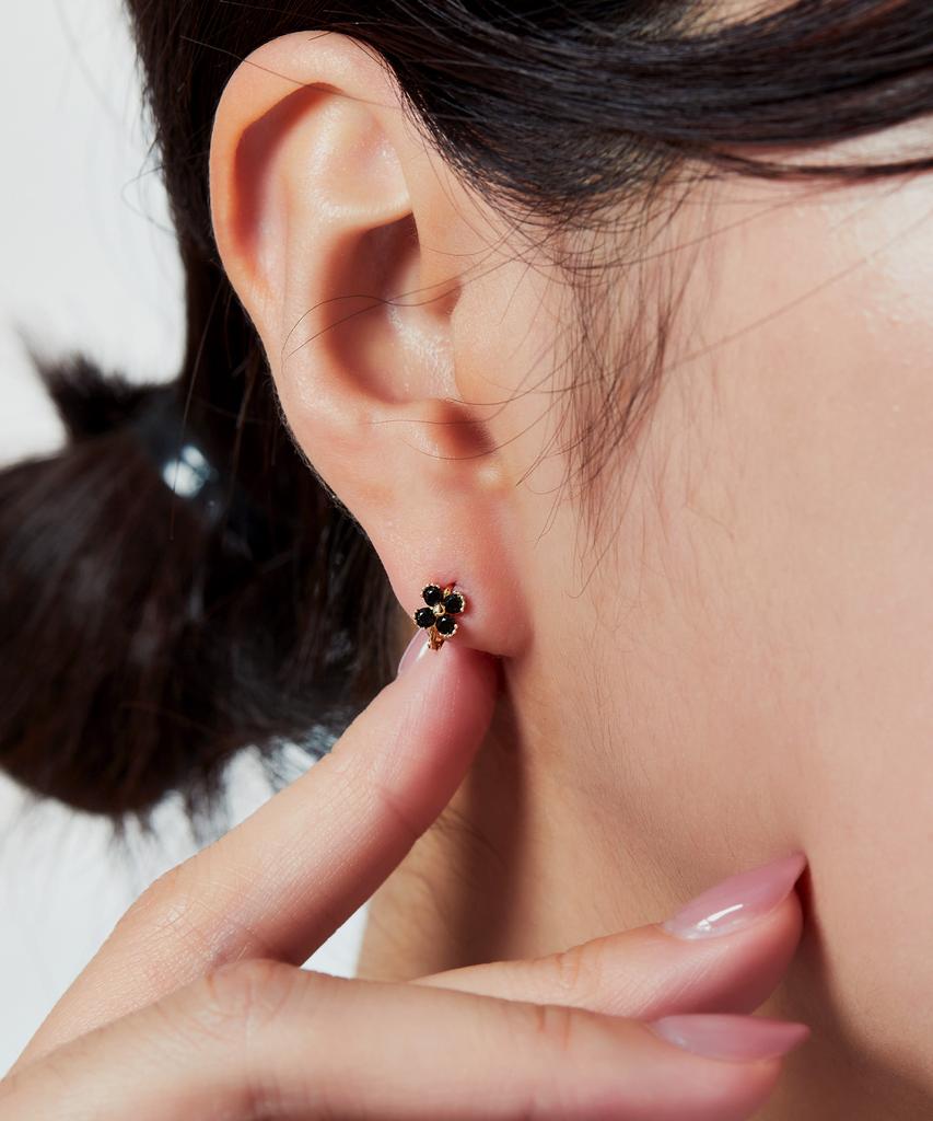 Helene Jewelry 14K Black Cotton Flower One-Touch Gold Earrings