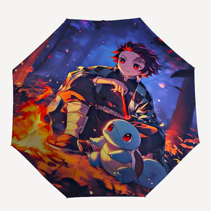 1pc Kamado Tanjirou & His Pokémon Durable Cartoon Folding Cartoon Practical Umbrella, Portable 3-Fold Compact Umbrella for Men and Women, Suitable for
