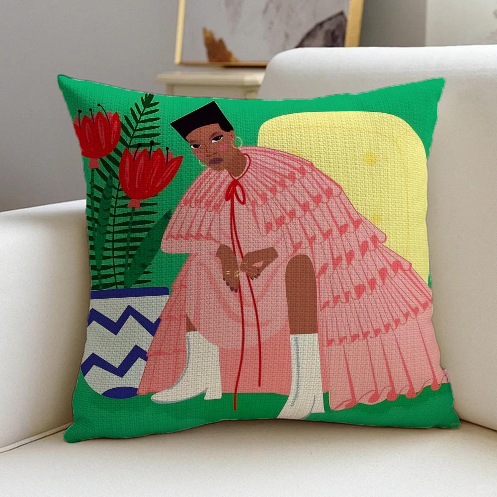 L-Lucilla Vecchiarino Cushion Cover Cushion Cover Pillowcase, Anti-Mite Invisible Zipper, Linen Sofa Cushion