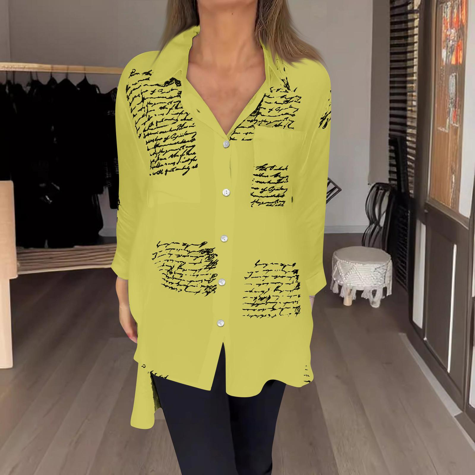 

Женская приталенная рубашка на пуговицах, верхнее пальто с длинными рукавами и элегантными деталями XL жёлтый