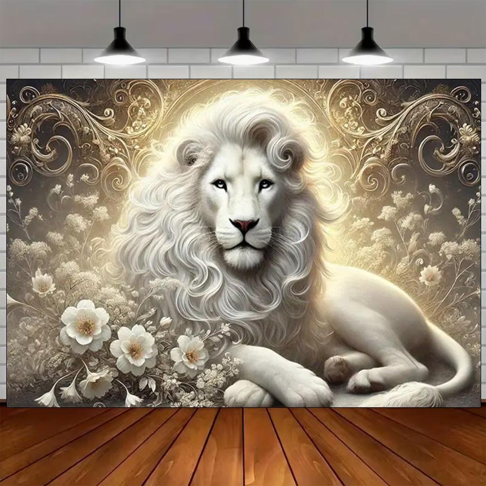 Luxury White Lion Backdrop Supplies White and Gold Regal Animal Background Birthday Photozone Party Decoration Photography Props