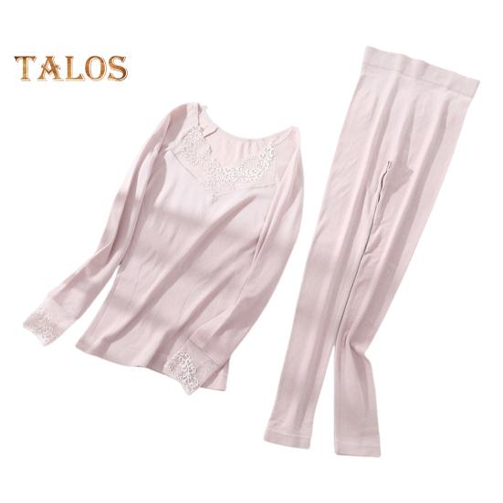 

1 комплект женского термобелья, осенне-зимний кружевной V-образный вырез, длинный рукав, рубашка, длинные брюки, теплая основа для холодной погоды, верхние леггинсы серый