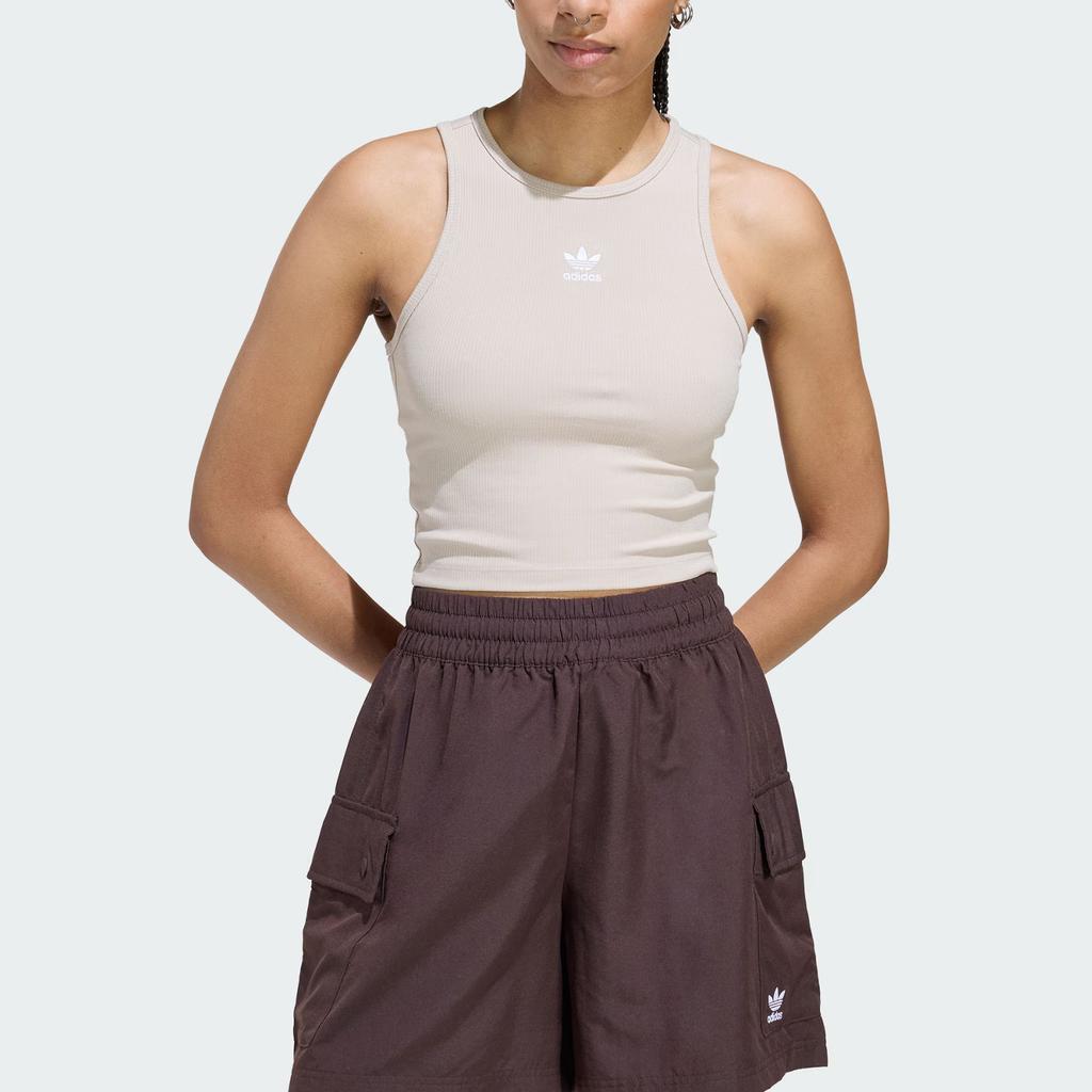 Adidas Originals Essentials Ribbed Crew Neck Fitted Sports Tank Top Women Tops KD3822