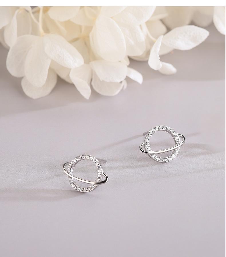 S925 Sterling Silver Diamond Planet Earrings: Trendy Japanese & Korean Style Hollow Universe Design for Women