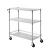 Kitchen Utility Cart, 3 Tiers, Wire Rolling Cart with 661LBS Capacity, Steel Service Cart on Wheels, Metal Storage Trolley with 80mm Basket Curved