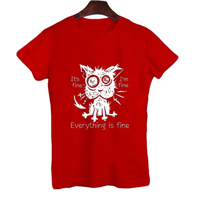 2023 New Mens Brand T-shirt for Men It's Fine I'm Fine Everythings Fine Funny Tshirt Oversized Tees Explosive Black Cat Shirts