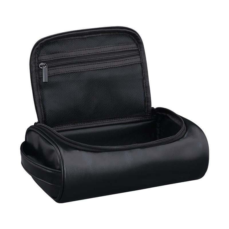 Men's PU Leather Handheld Cosmetic Bag: High-Capacity Waterproof Toiletry Travel Case