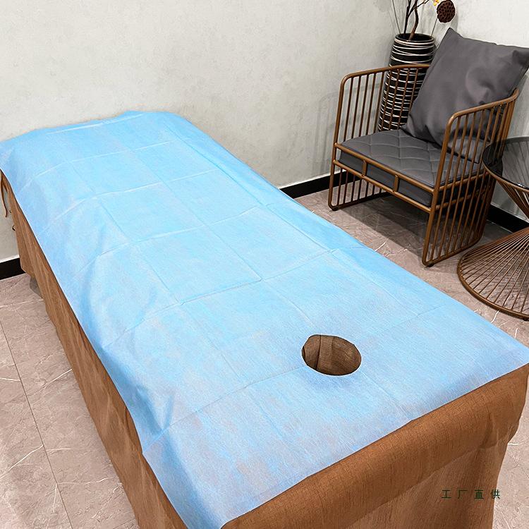 100 Disposable Non-Woven Waterproof & Oil-Proof Massage Bed Sheets with Hole - Thickened for Beauty Salons