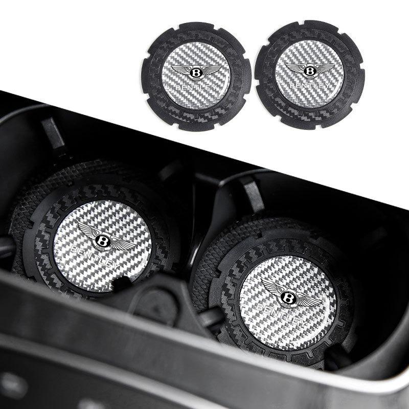 2PCS Carbon Fiber Car Water Cup Pads Decorative Coaster For New Bentley Flying Spur Continental GT Bentayga Mulsanne Accessories