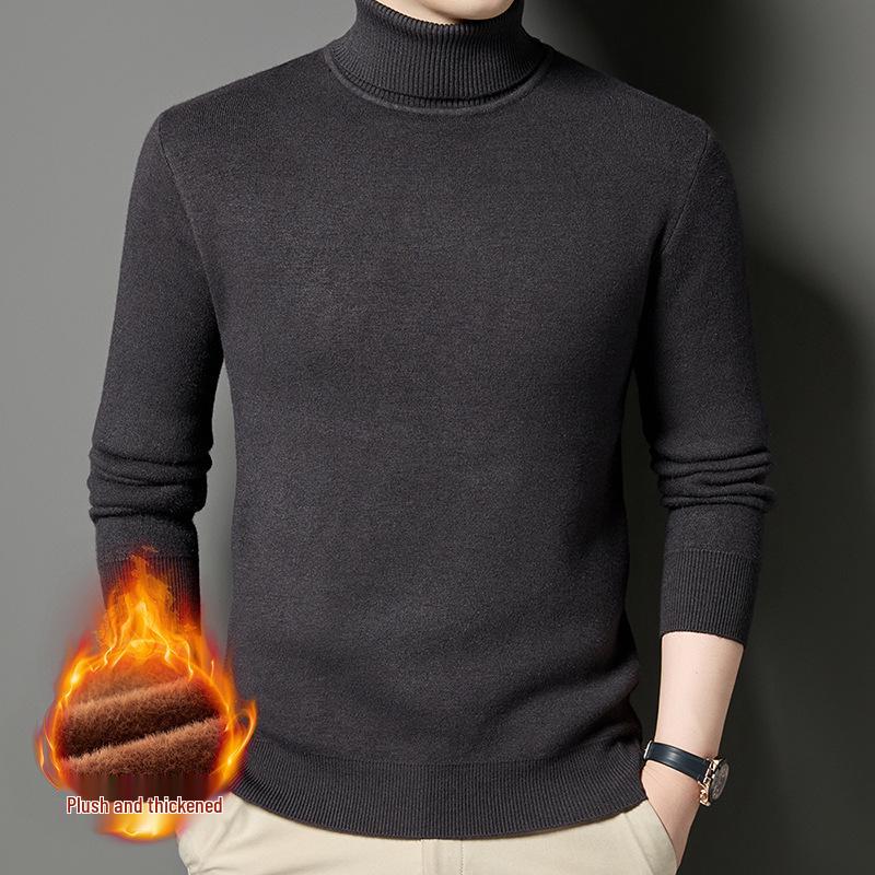 

Men s Thick Velvet High Collar Slim Fit Knit Sweater - Autumn/Winter Warm Base Layer 2XL
