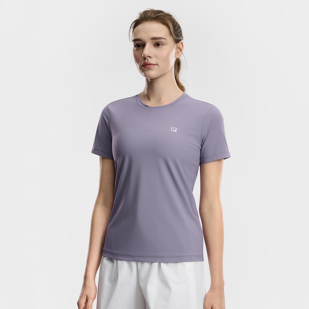 Fila Fitness Classic Minimalist Basic Solid Color Sports Training Versatile Breathable Short Sleeve T-Shirt Women Tops Clematis-Purple A51W621104FPU