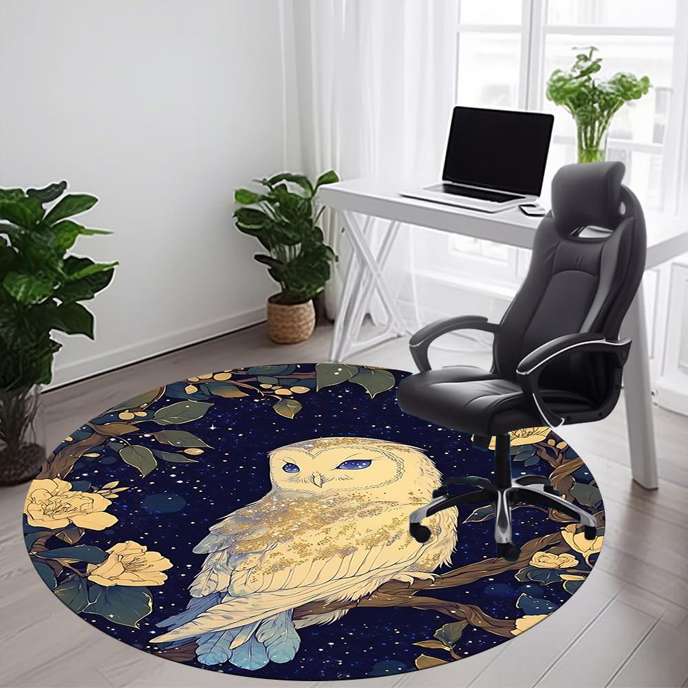 1PC Night Owl Office Round Area Rug, Indoor Mat Suitable For Office, Under Office Chairs Bedroom Living Room Home Decor, Room DecoT1223053