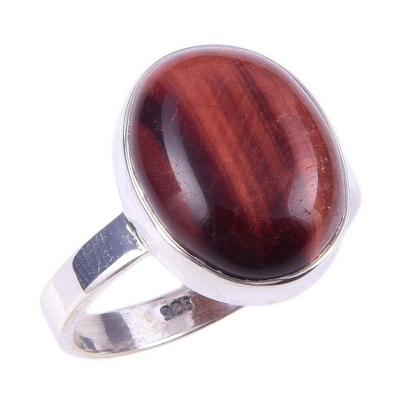 Natural Red Tiger's Eye Gemstone 925 Solid Sterling Silver Jewelry Ring S.8 j9r76