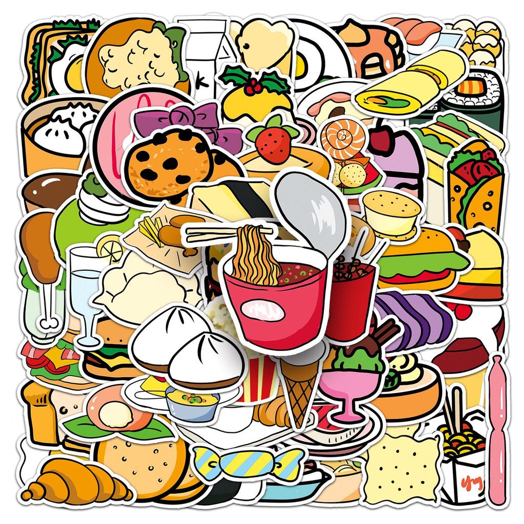 108 Cute Cartoon Food Stickers for Kids: Journal, Suitcase, Phone & Water Bottle Decoration