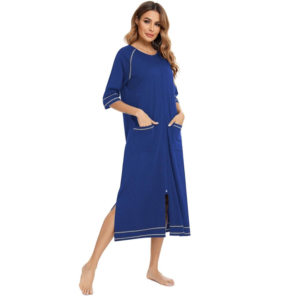 Cremallera Ropa de Dormir para Mujer Pijama Vestido de Maternidad Manga 3/4 Lactancia Bebé Lactancia Camisón Vestido de Embarazo