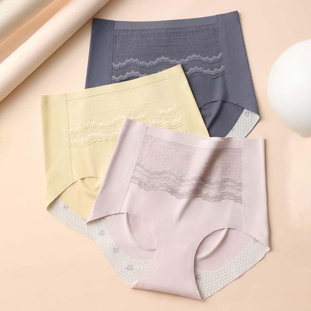 

Mid Waist Seamless Panties Lace Flower Butt Lifting Briefs Tummy Control Underwear Body Shaping XL хакі