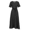 Fashion Women  Short Sleeve Beach Polka Dot Bandage Long Maxi Dress
