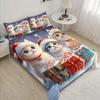 Lifesmells 3pcs Kitten Santa Duvet Cover Set Cute Bed Cover Set Fluffy Bedding Set 1 Quilt Cover + 1/2 Pillowcases+1 Flat Sheet