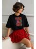 Black, Oversized, Thick T-shirt with a Vivid Garden Print