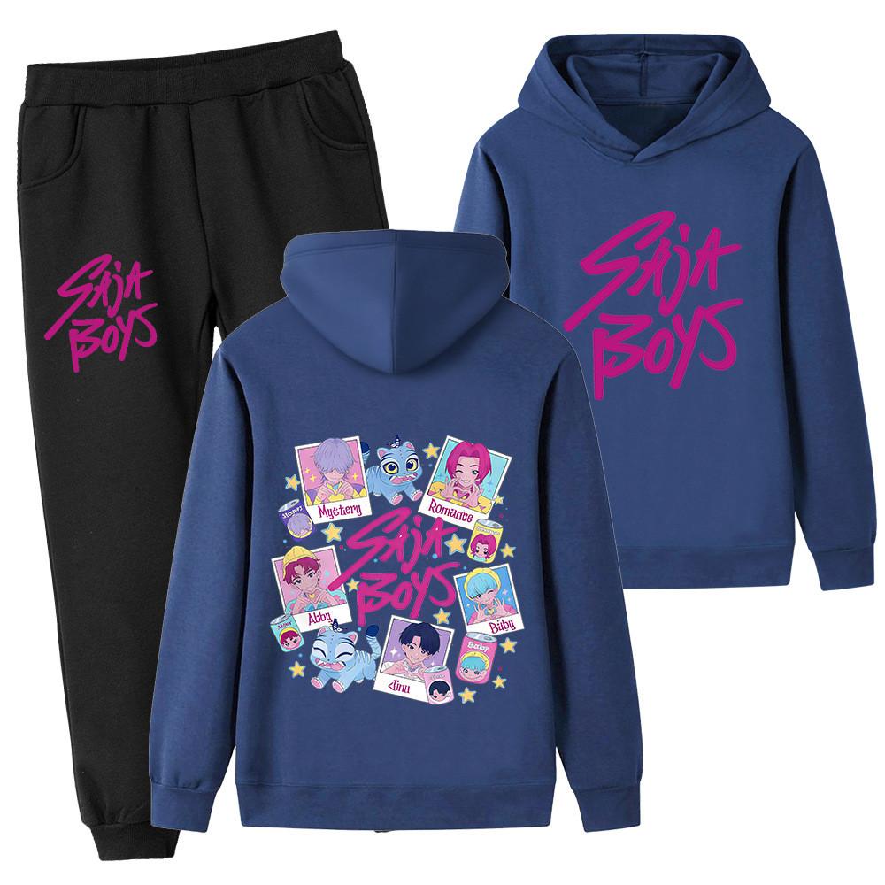 PB1206-2 Kids Boys Girls Kpop Mira Zoey Rumi Sajaboys Double-sided Print Long Sleeves Hoodie Pants Trousers Clothes Sets