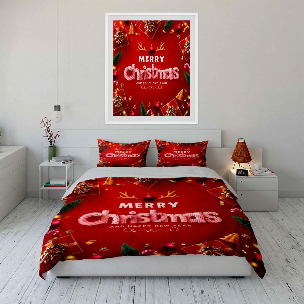 Christmas Santa and Reindeer Set Bedding Duvet Cover Set Duvet Cover Pillowcases (1*Duvet Cover 2*Pillowcases, without duvet insert)