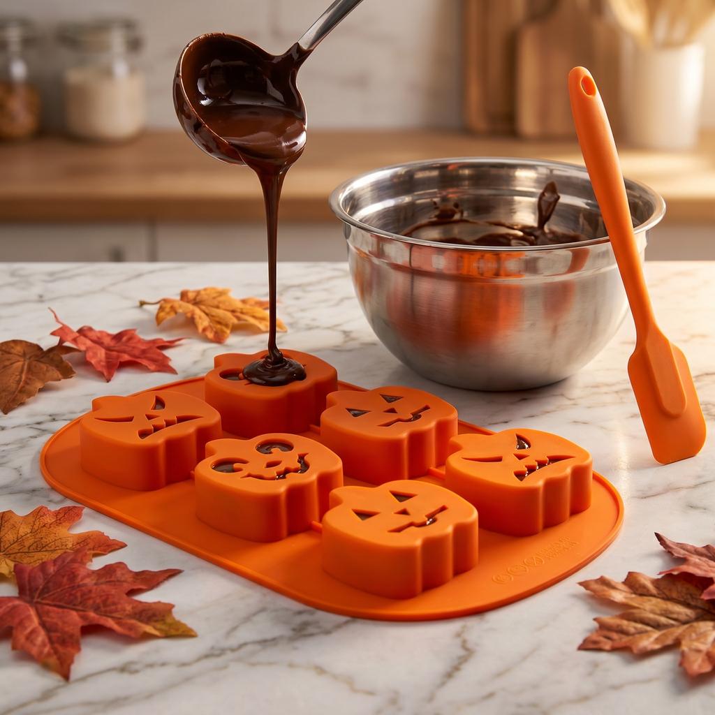 Silicone Mold for Cake Decoration Halloween Theme Pumpkin Ghost Skull Bat Shapes Suitable for Baking Resin Plaster Craft
