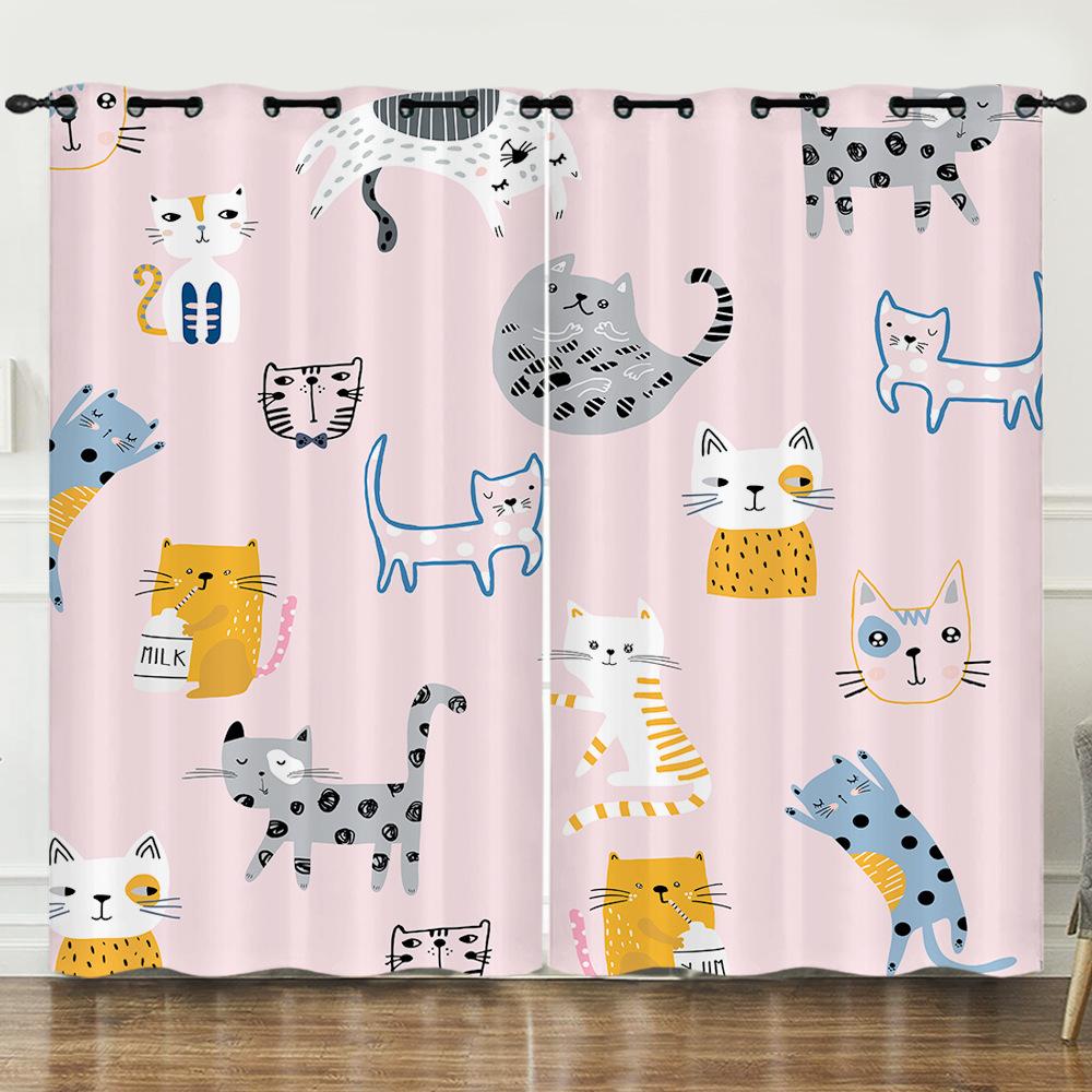 Curtain Cat Cartoon 3D Digital Printing Blackout Curtain Punching Blackout Optimization