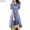 Women Plaid Print Casual Turn Down Collar Short Sleeve Dress