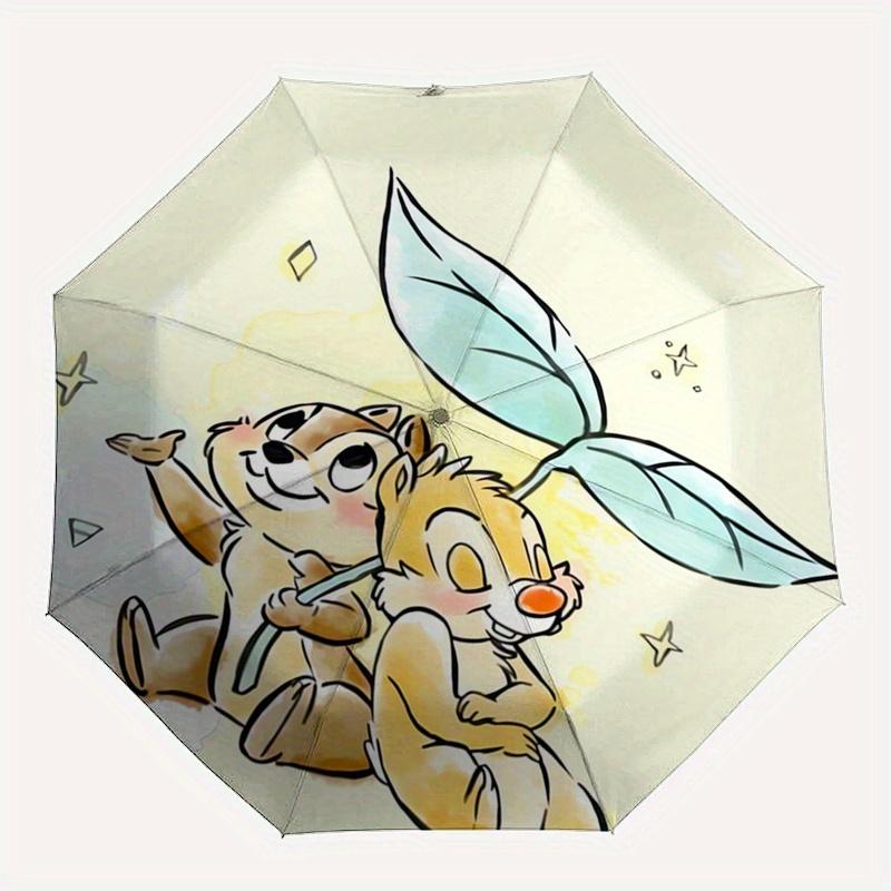 Chip and Dale Themed Automatic Opening and Closing Folding Umbrella, Reinforced 8 Ribs, Compact Travel Design, Fashionable Folding Umbrella,