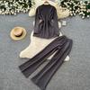 2026 Fall/Winter Lace-Up Casual Stand Collar Knitted Cardigan and High-Waisted Wide-Leg Pants Knitted Two-Piece Set for Women Tracksuit Women
