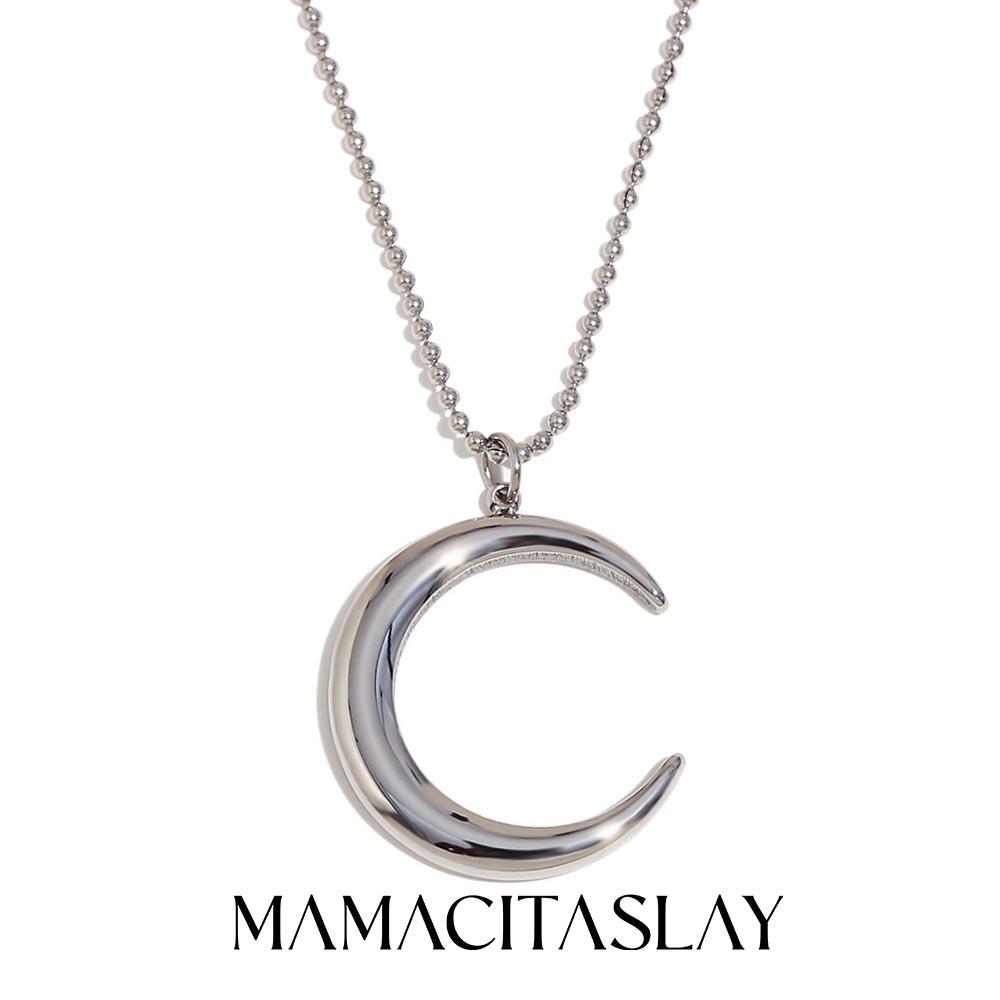 MamacitaSlay Elegant Stainless Steel Moon Pendant Thin Beaded Chain Necklace 2026 Party Waterproof Jewelry Women's Elegant Gift