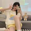 Summer Casual Loose Thin Women's Pajamas Set O-Neck T Shirt & Shorts Sleepwear 2 Pieces Sets Pajama for Girl Youth Homewear