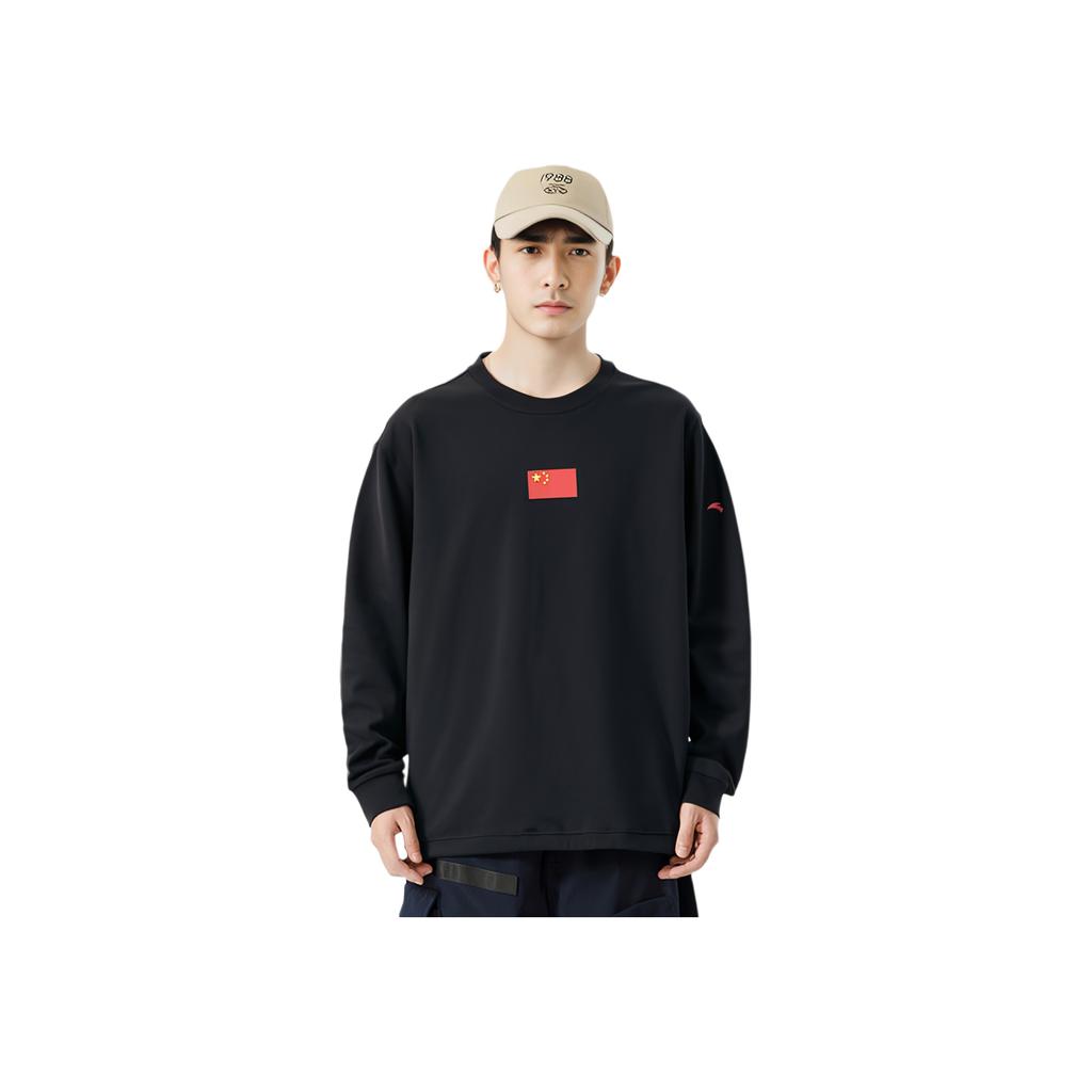 Anta National Flag Solid Color Logo Print Crew Neck Sweatshirt Unisex Tops Black 172250701-2