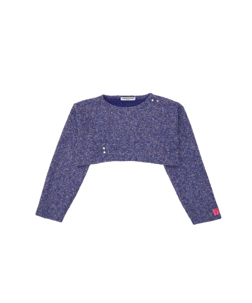 320SHOWROOM Wool Blend Round Neck Crop Stud Knit Tshirts Purple