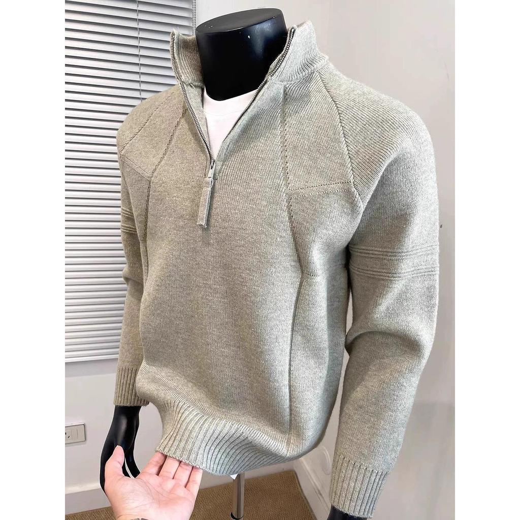 Vielseitiger Herren-Strickpullover mit halbem Reißverschluss und Stehkragen für Herbst/Winter