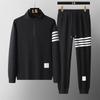 Men's Four-Bar Hoodie & Striped Sweatpants Set - Casual Sportswear Two-Piece
