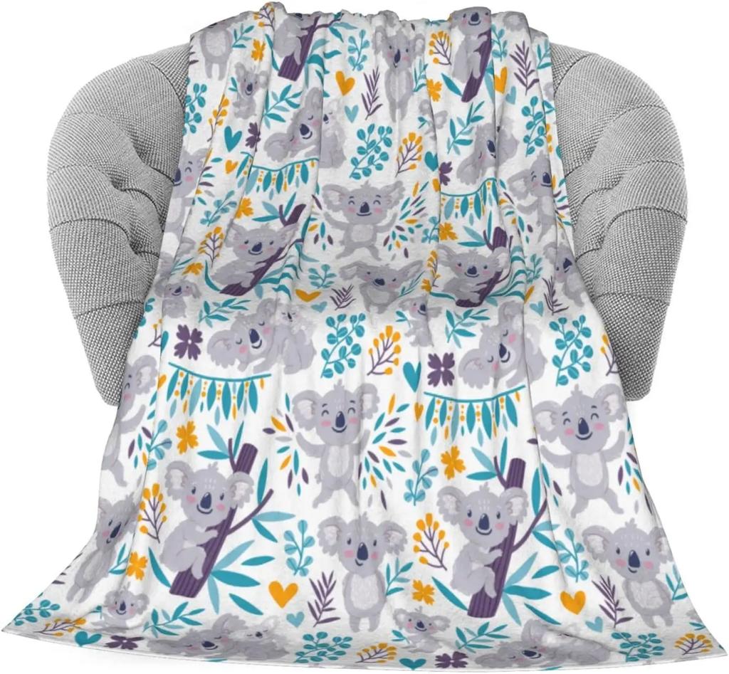 Cute Koala Throw Blanket Gifts for Koala Lovers Kawaii Wild Animals for Couch Sofa Bed Lightweight Warm Super Soft King Size